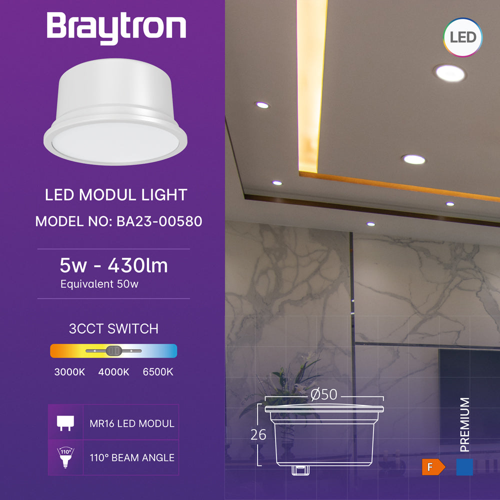 Braytron LED Modul 5W 230V MR16 230V flach CCT 3000-6500K integriert Ø50mm Spot Strahler – Bild 3