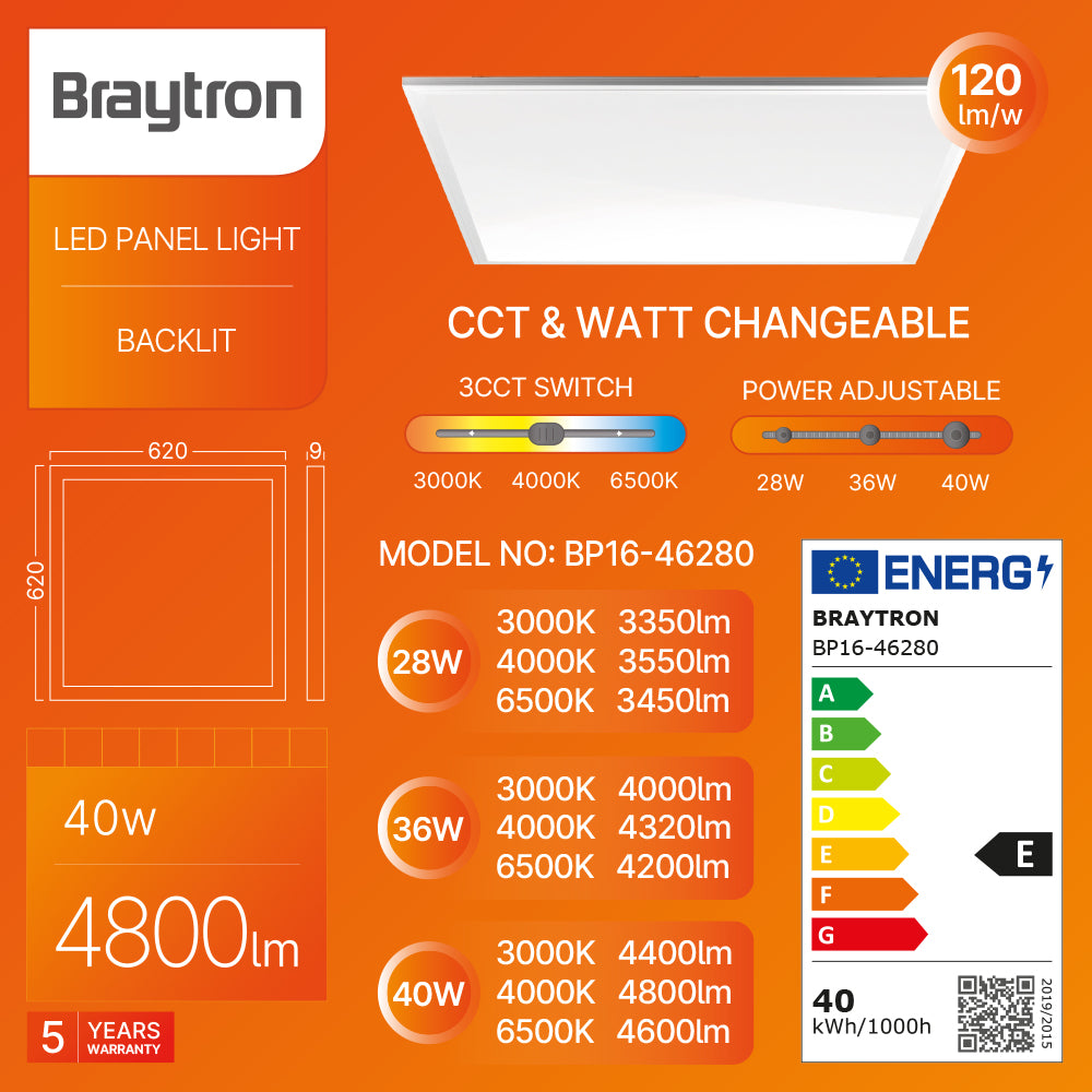 LED Panel Deckenleuchte Rasterleuchte 62x62 cm schaltbar 28W-40W 4800lm Büro mit Netzteil sehr flach – Bild 1