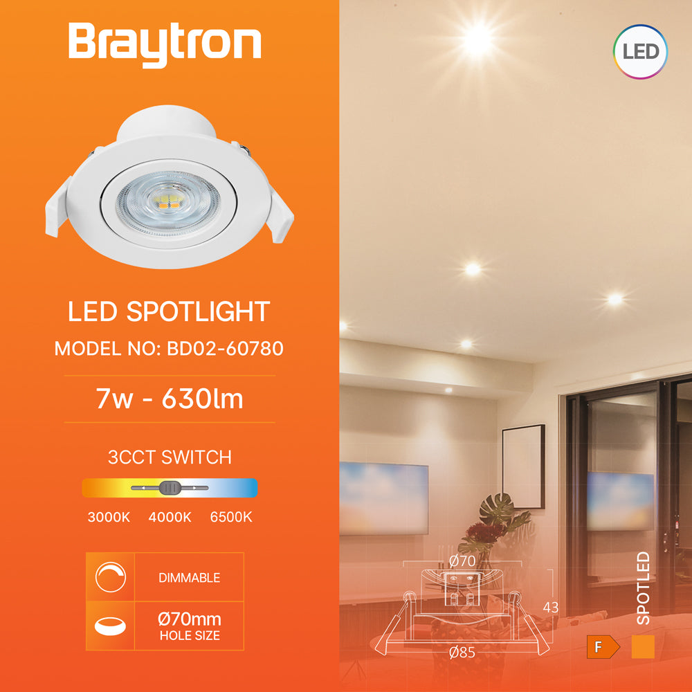 LED Rund 7W Dimmbar Einbaustrahler schwenkbar 3in1 CCT Spot 650lm Warmweiß - Kaltweiß Ø68mm – Bild 3
