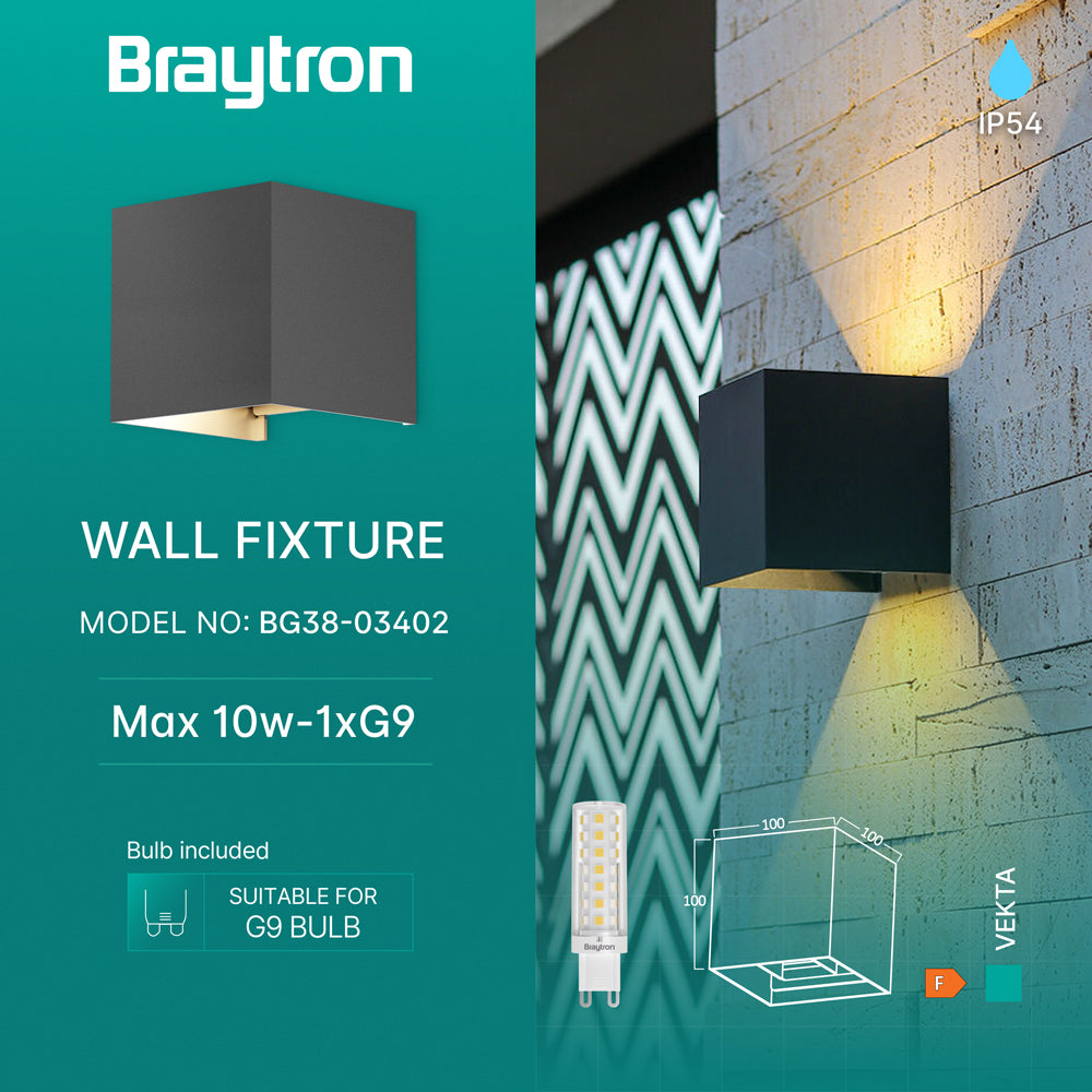 Braytron LED Wandlampe Außenleuchte Würfel Cube IP54 verstellbarer Lichtkegel G9 Fassung Dunkelgrau – Bild 7