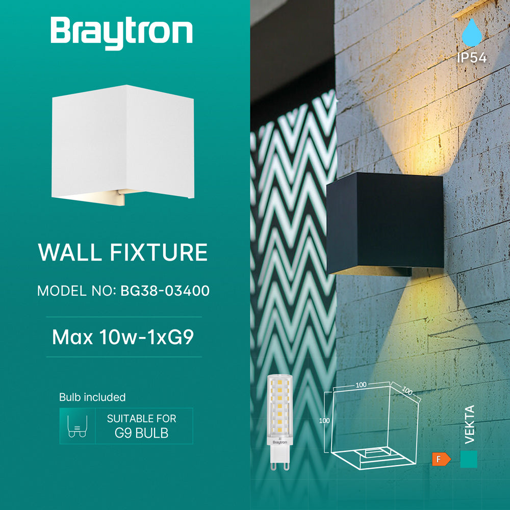 Braytron LED Wandlampe Außenleuchte Würfel Cube IP54 verstellbarer Lichtkegel G9 Fassung Weiß – Bild 1