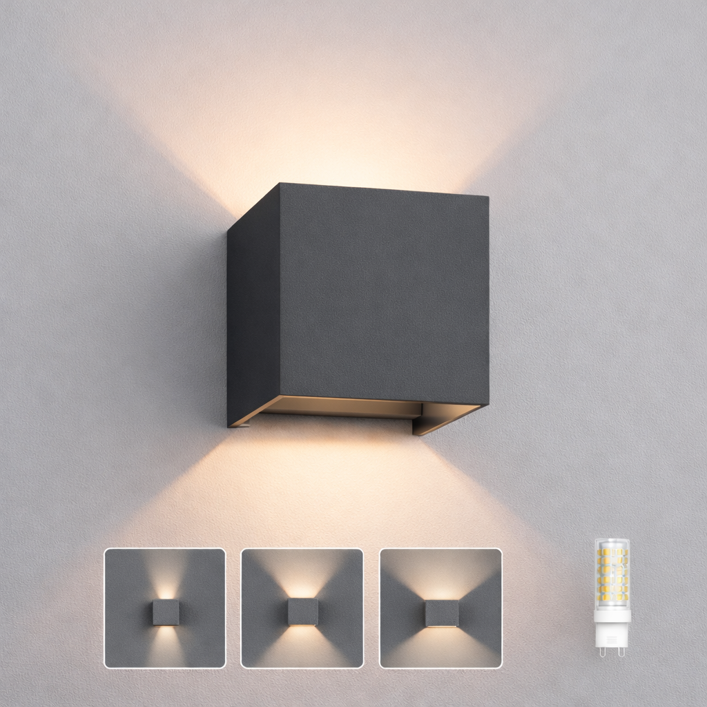 Braytron LED Wandlampe Außenleuchte Würfel Cube IP54 verstellbarer Lichtkegel G9 Fassung Dunkelgrau – Bild 2