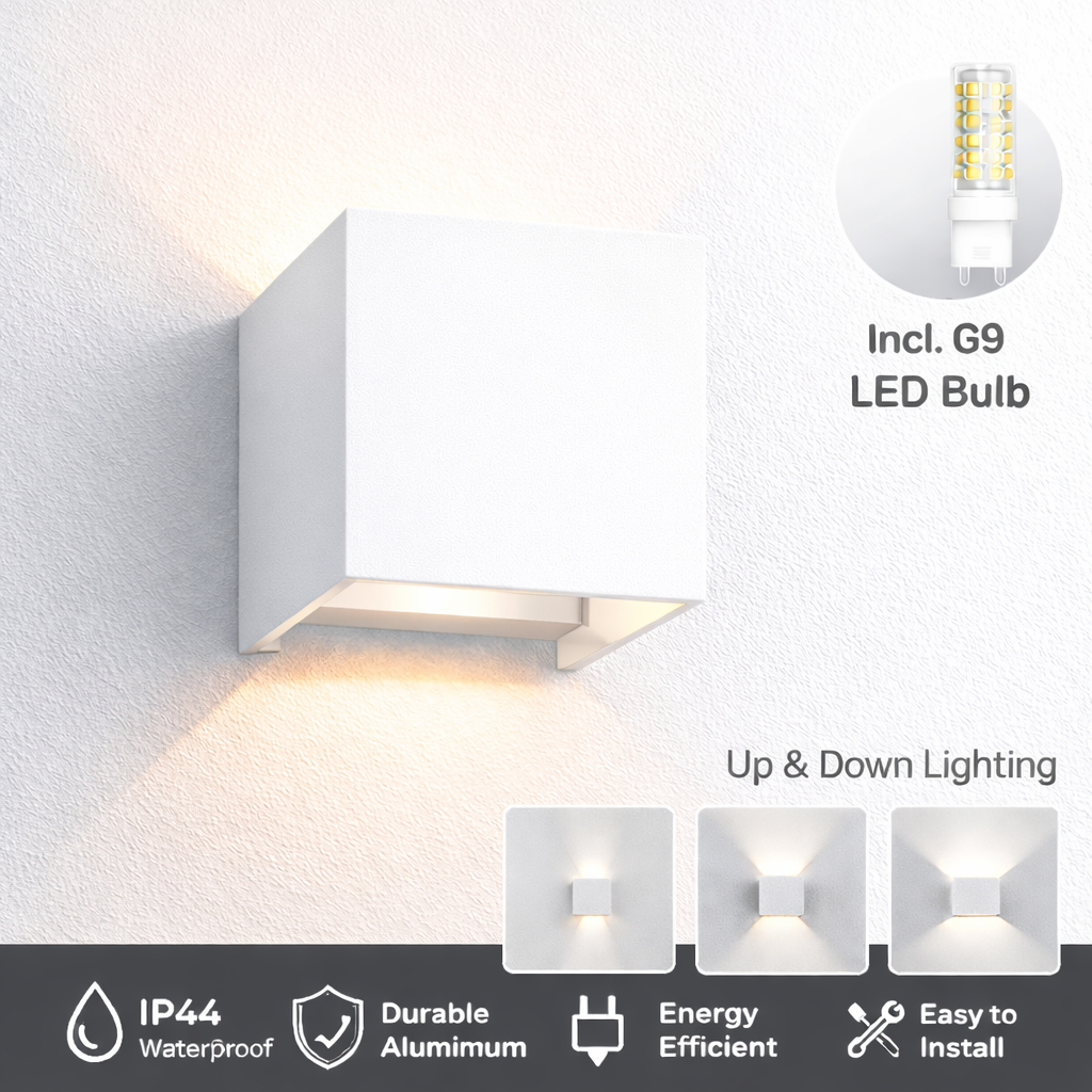 Braytron LED Wandlampe Außenleuchte Würfel Cube IP54 verstellbarer Lichtkegel G9 Fassung Weiß – Bild 6