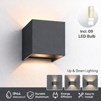 Braytron LED Wandlampe Außenleuchte Würfel Cube IP54 verstellbarer Lichtkegel G9 Fassung Dunkelgrau – Bild 6