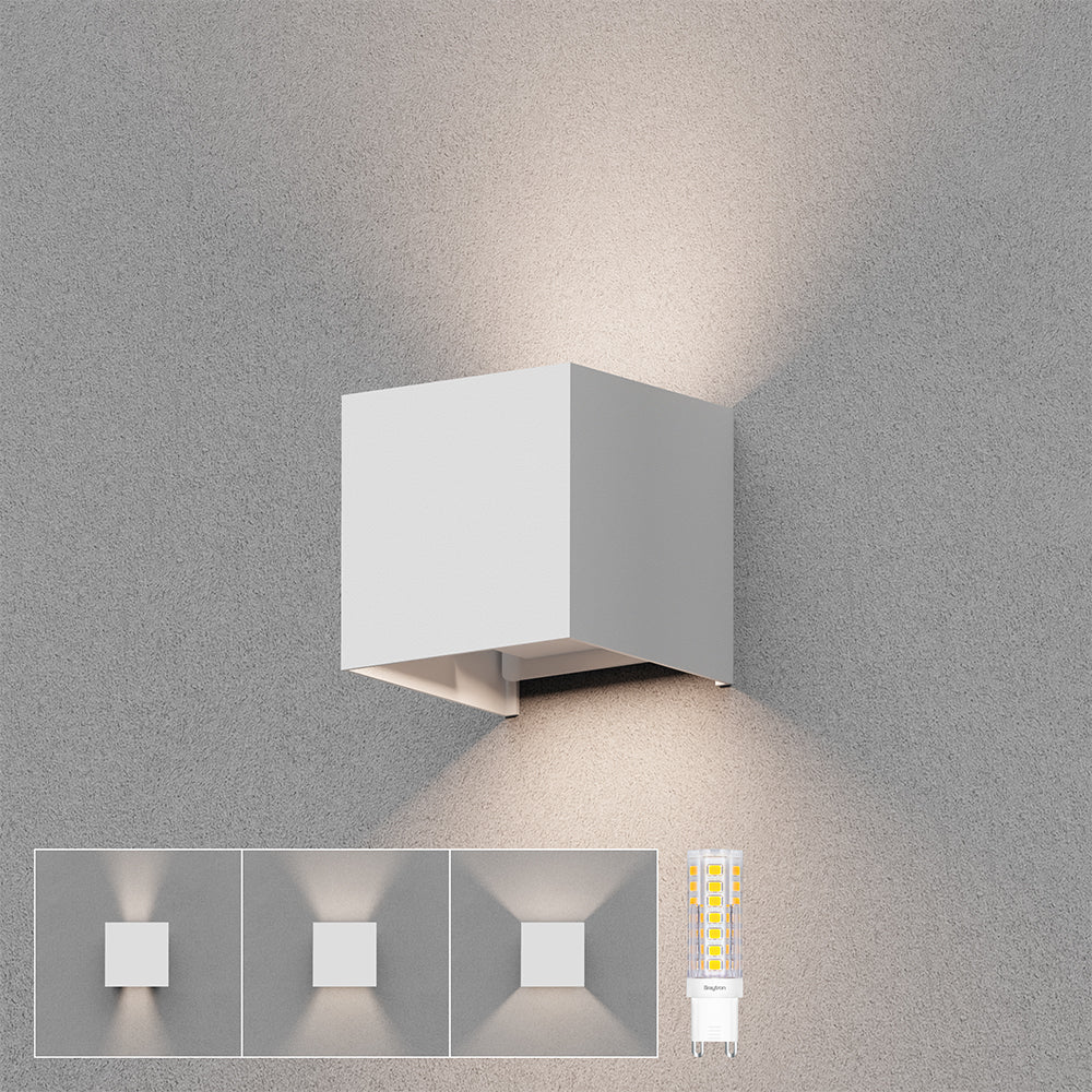 Braytron LED Wandlampe Außenleuchte Würfel Cube IP54 verstellbarer Lichtkegel G9 Fassung Weiß – Bild 9