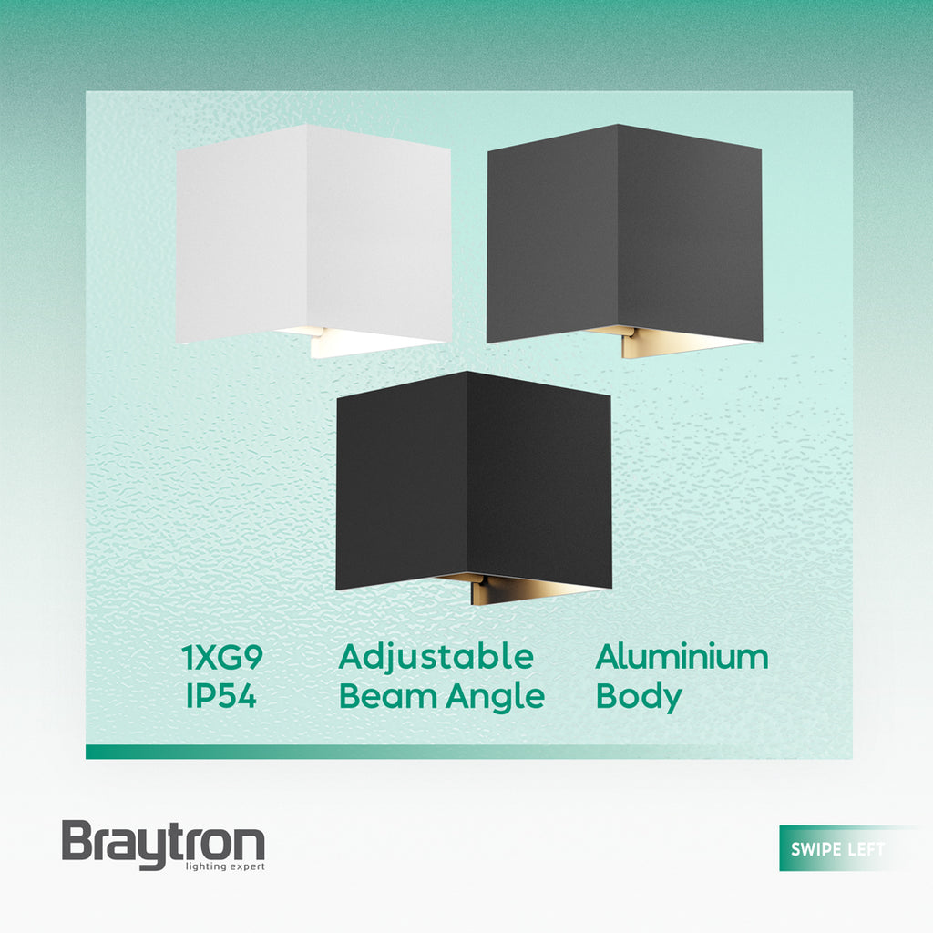Braytron LED Wandlampe Außenleuchte Würfel Cube IP54 verstellbarer Lichtkegel G9 Fassung Weiß – Bild 11
