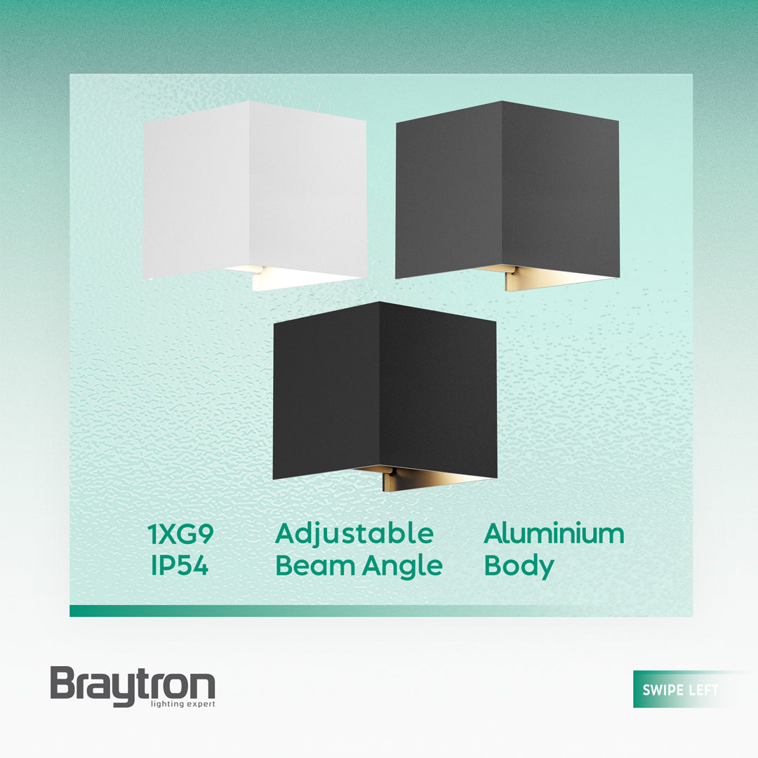 Braytron LED Wandlampe Außenleuchte Würfel Cube IP54 verstellbarer Lichtkegel G9 Fassung Weiß – Bild 11