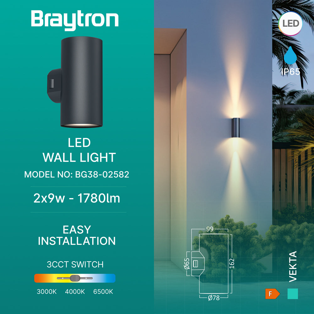 LED Wandleuchte Außen Zylinder Rund 2X 9W IP65 3in1 Up&Down Außenlampe Wandlicht – Bild 9
