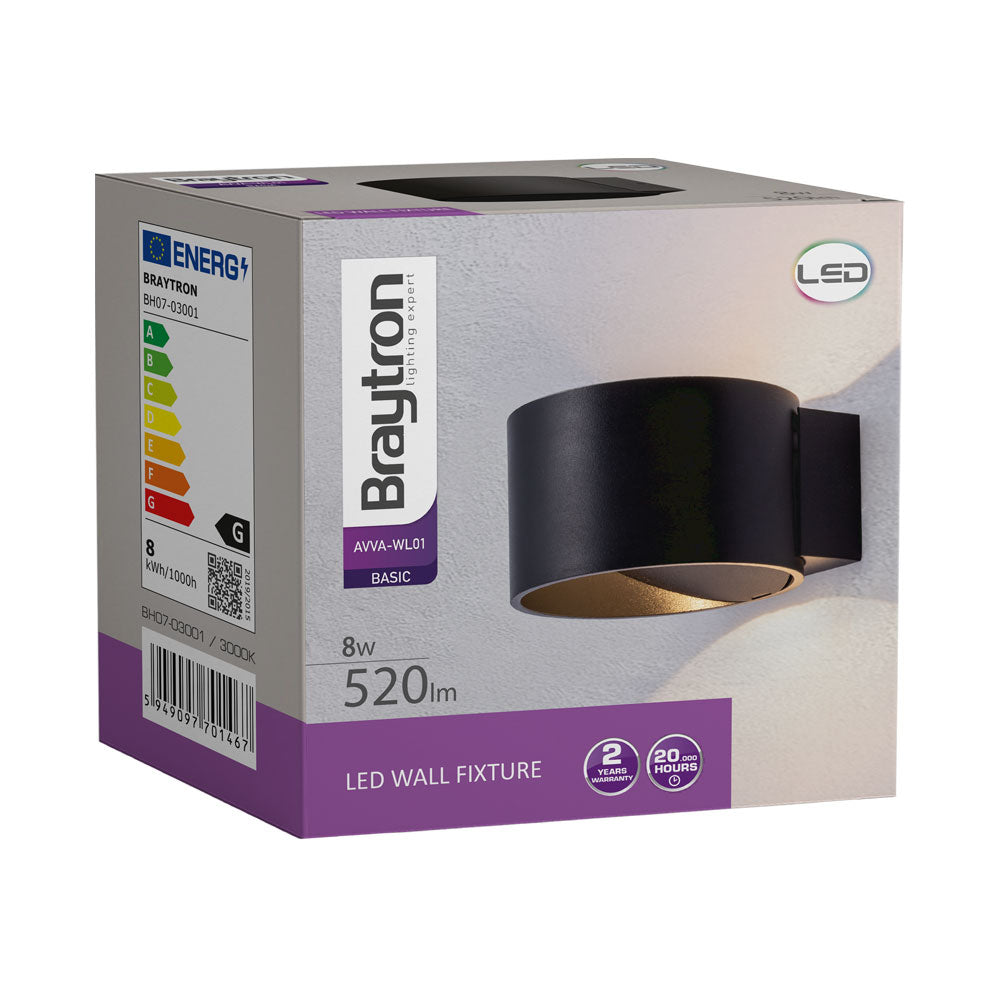 Braytron LED Wandleuchte Schwarz Rund up&down Außenwandleuchte Wandlampe IP20 8W Warmweiß – Bild 12