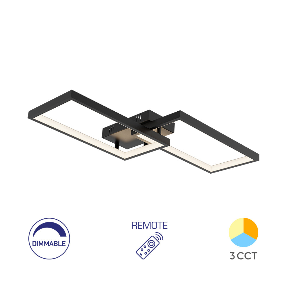 Moderne Designer LED Deckenleuchte dimmbar 3CCT 3000–6500K mit Fernbedienung 40W Rechteck schwarz – Bild 1