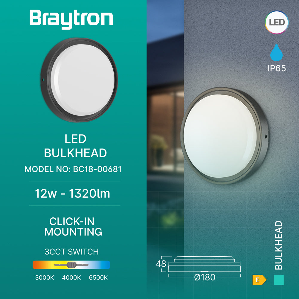 Braytron moderne LED Wandleuchte Deckenleuchte Deckenlicht 12W IP65 3in1 Außenleuchte schwarz – Bild 3