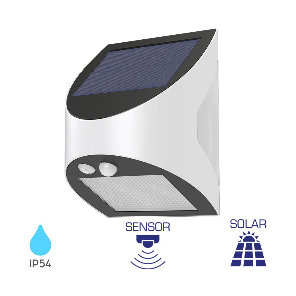 Solar LED Wandleuchte 3W 6500K Außenleuchte mit Bewegungssensor Dämmerungssensor IP54 Akkubetrieben – Bild 3