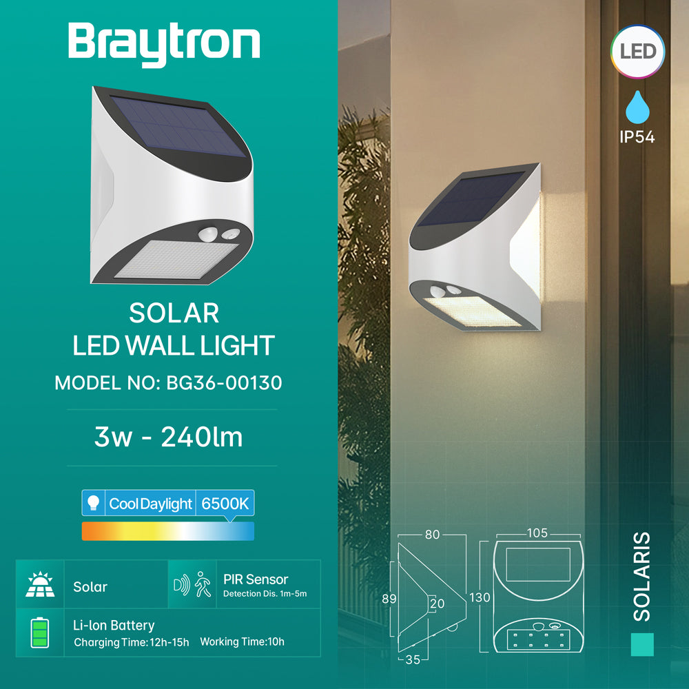 Solar LED Wandleuchte 3W 6500K Außenleuchte mit Bewegungssensor Dämmerungssensor IP54 Akkubetrieben – Bild 6