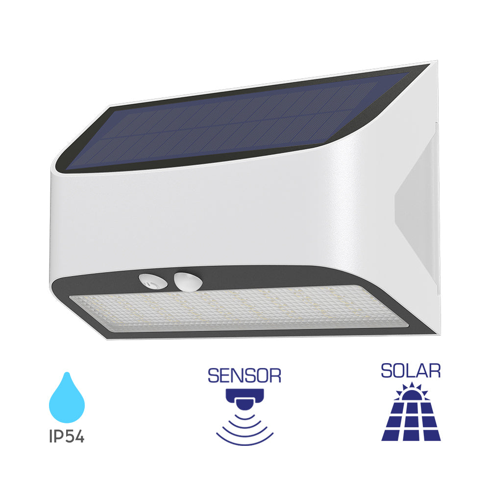 Solar LED Wandleuchte 6W 6500K Außenleuchte mit Bewegungssensor Dämmerungssensor IP54 Akkubetrieben – Bild 1