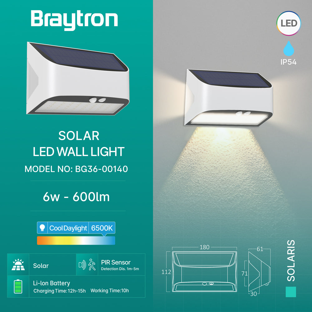 Solar LED Wandleuchte 6W 6500K Außenleuchte mit Bewegungssensor Dämmerungssensor IP54 Akkubetrieben – Bild 3
