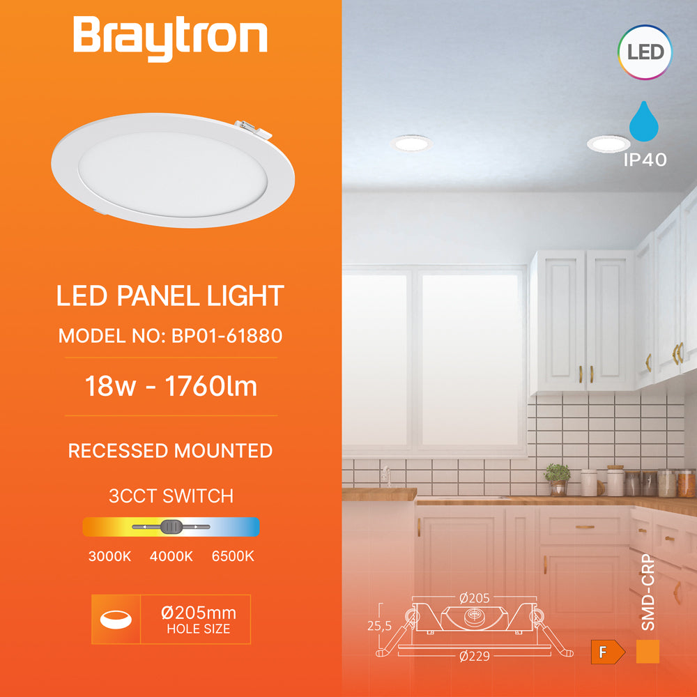 Ultraslim LED Einbaustrahler 18W Weiß Ø229mm | 1760 Lumen | 3CCT 3000K/4000K/6500K | 26mm – Bild 3