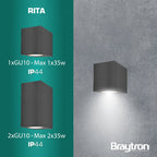 Braytron Wandleuchte Außen Anthrazit Eckig Modern IP44 GU10 Up&Down Außenlampe Wandlicht Terasse – Bild 8