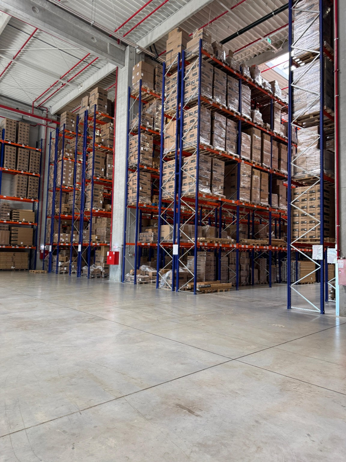 Warehouse with high-bay racking and pallets to illustrate the assortment and logistics structure