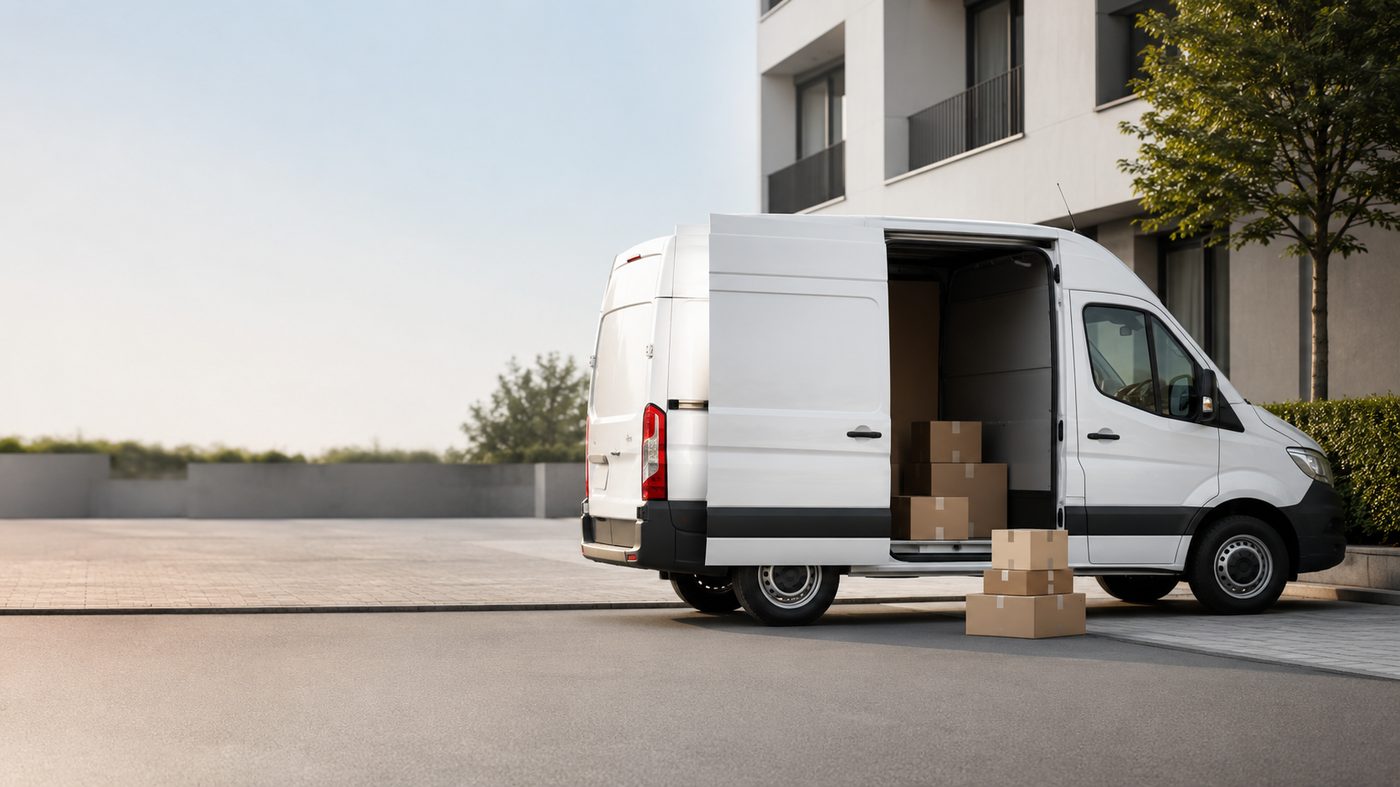 Neutraler Lieferwagen mit Paketen
